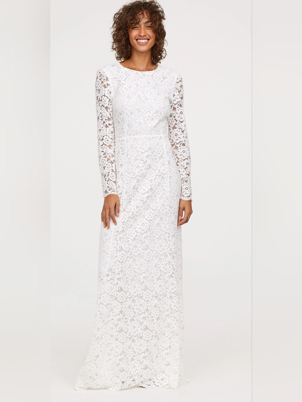 White Lace Long-Sleeve Wedding Dress - Picture 1 of 9